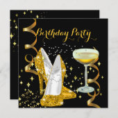 Geburtstagsparty Champagne Gold Shoes Einladung (Vorne/Hinten)