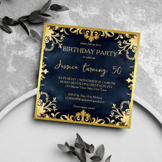 Geburtstagsparty-Chic aus Schwarz und Gold Einladung