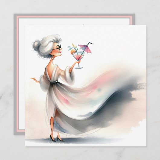 Geburtstagsparty Classy Frauencocktail Einladung (Vorne/Hinten)