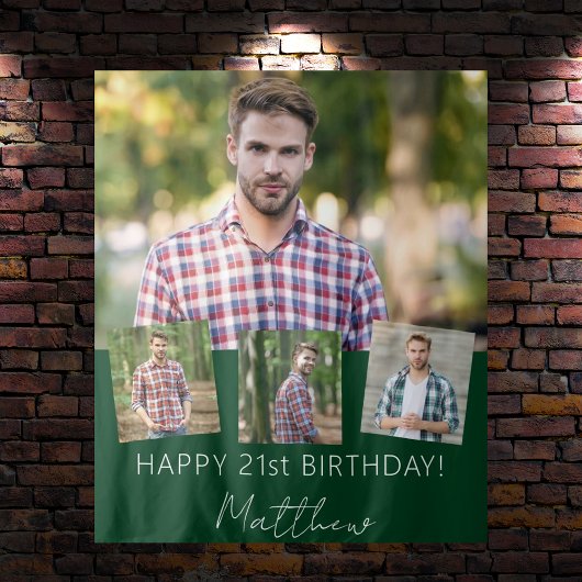 Geburtstagsparty Custom Foto Collage smaragdgrün Wandteppich