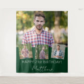 Geburtstagsparty Custom Foto Collage smaragdgrün Wandteppich (Vorderseite)
