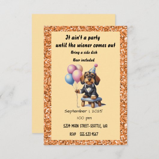 Geburtstagsparty-Dackel Einladung (Vorne/Hinten)