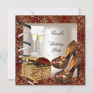 Geburtstagsparty Damask Red Gold Schuhe Creme Einladung