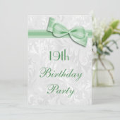Geburtstagsparty Damask und Imitat Bow Einladung (Stehend Vorderseite)