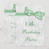 Geburtstagsparty Damask und Imitat Bow Einladung (Vorne/Hinten)