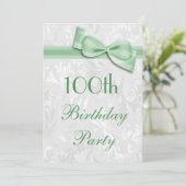 Geburtstagsparty Damask und Imitate Bow Einladung (Stehend Vorderseite)