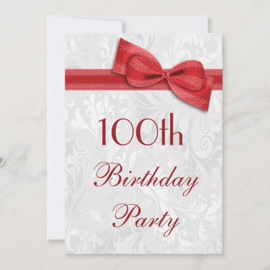 Geburtstagsparty Damask und Imitate Bow Einladung (Vorderseite)