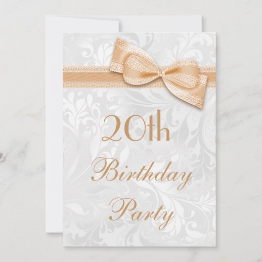 Geburtstagsparty Damask und Imitats Bow Einladung (Vorderseite)