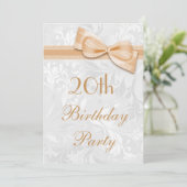 Geburtstagsparty Damask und Imitats Bow Einladung (Stehend Vorderseite)