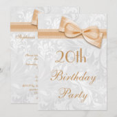 Geburtstagsparty Damask und Imitats Bow Einladung (Vorne/Hinten)