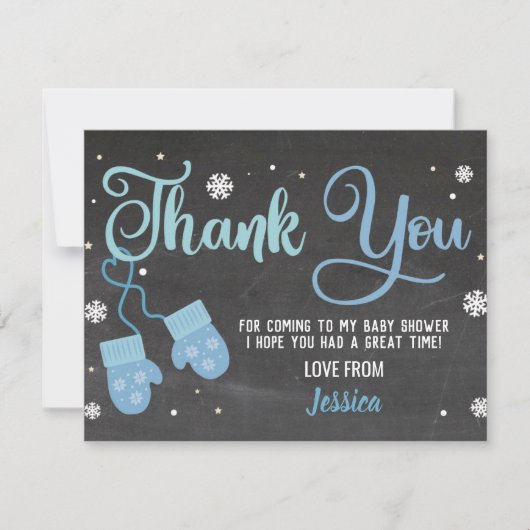 Geburtstagsparty Danke, Mittens Blue Snowflakes Einladung (Vorderseite)