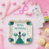 Geburtstagsparty Dark Skin Princess Aquamarin Pappteller (Party)