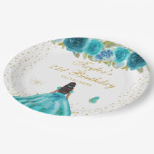 Geburtstagsparty der aquamarinen Blütenhautprinzes Pappteller (Schrägansicht)