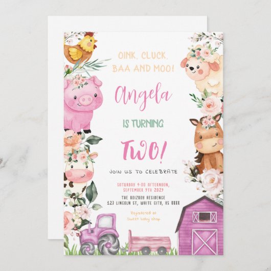 Geburtstagsparty der Landtiere Einladung (Vorne/Hinten)