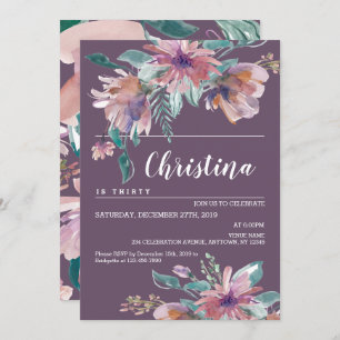 Geburtstagsparty der Lila Blumenbemalung Einladung