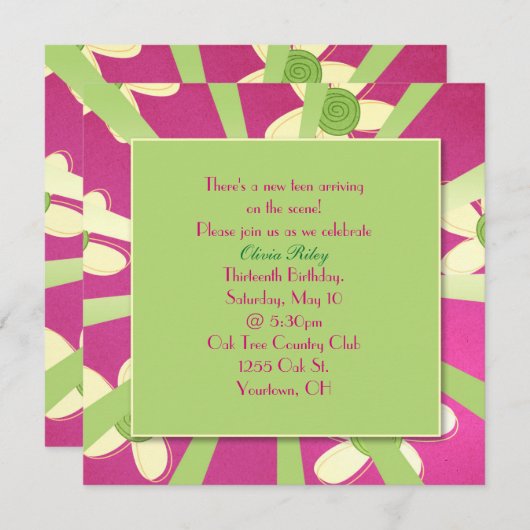 Geburtstagsparty der Mädchen Einladung (Vorne/Hinten)