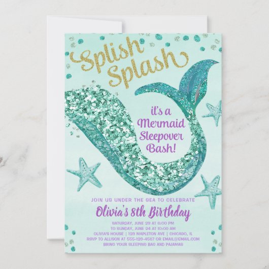 Geburtstagsparty der Meerjungfrau Einladung (Vorderseite)