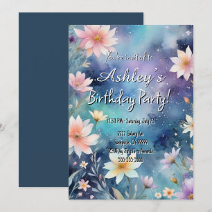 Geburtstagsparty der niedlichen Girl's Space & Blu Einladung