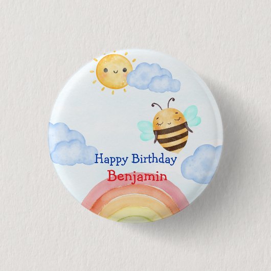 Geburtstagsparty der niedlichen Honigbiene Button (Vorderseite)