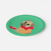 Geburtstagsparty der niedlichen Mops-Hündin Pappteller (Schrägansicht)