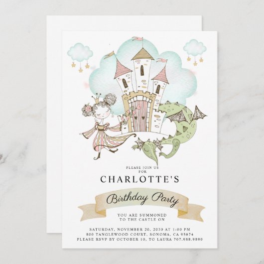 Geburtstagsparty der Prinzessin Einladung (Vorne/Hinten)