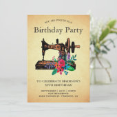 Geburtstagsparty der Vintagen Blumensägemaschine Einladung (Stehend Vorderseite)