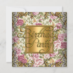 Geburtstagsparty der Vintagen Rosa Flora Einladung