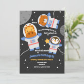 Geburtstagsparty der Weltraumtiere Einladung (Stehend Vorderseite)