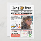 Geburtstagsparty der Zeitung Superhero Einladung (Vorderseite)