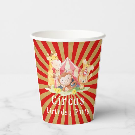 Geburtstagsparty der Zirkustiere Pappbecher (Rückseite)
