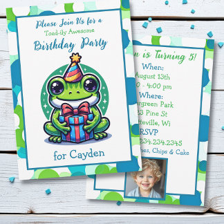 Geburtstagsparty des niedlichen Frog Themed Boys Einladung