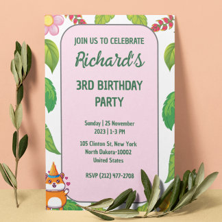 Geburtstagsparty des niedlichen Hamsters Botanical Einladung