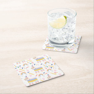 Geburtstagsparty des niedlichen Jungen Llama Rainb Rechteckiger Pappuntersetzer