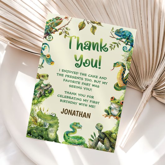 Geburtstagsparty des niedlichen Reptile Themed Kid Dankeskarte