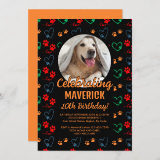 Geburtstagsparty des Schwarzen Orangen-Hundes indi Einladung