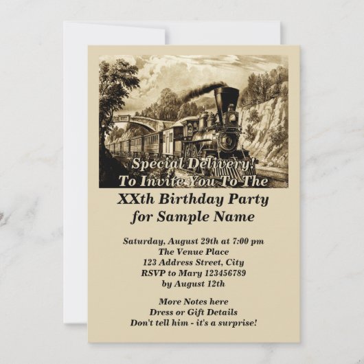 Geburtstagsparty des Vintagen Dampfzuges Einladung (Vorderseite)