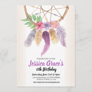 Geburtstagsparty Dreamcatcher Lila Floral Einladun Einladung