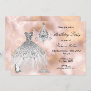 Geburtstagsparty Dress Beige Pink Marmor Weiß Einladung