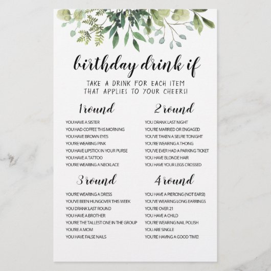 Geburtstagsparty Drink Wenn Spiel editierbare Kart (Vorderseite)