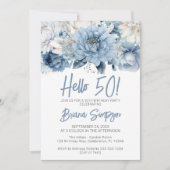 Geburtstagsparty Dusty Blue Floral Einladung (Vorderseite)