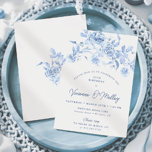 Geburtstagsparty Dusty Blue Floral Einladung
