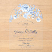 Geburtstagsparty Dusty Blue Rose Blumenarsch Acryleinladungen (Vorderseite)