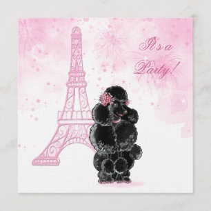 Geburtstagsparty Eiffel Tower & Black Poodle Einladung