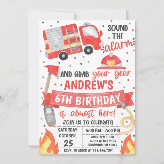 Geburtstagsparty eines Feuerwehrmanns Einladung (Vorderseite)