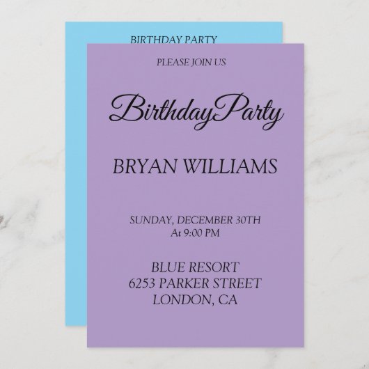 Geburtstagsparty Einladung (Vorne/Hinten)