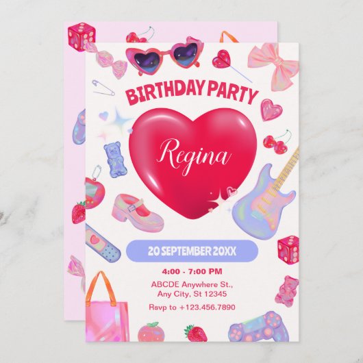 Geburtstagsparty Einladung (Vorne/Hinten)