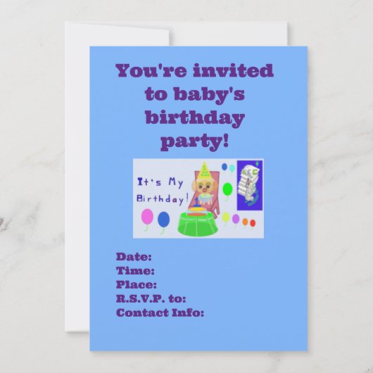 Geburtstagsparty Einladung Baby Blue (Rückseite)