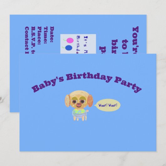 Geburtstagsparty Einladung Baby Blue (Vorne/Hinten)