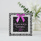 Geburtstagsparty, Einladung, Black/Fuchsia/Bow Einladung (Stehend Vorderseite)