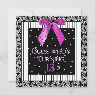 Geburtstagsparty, Einladung, Black/Fuchsia/Bow Einladung